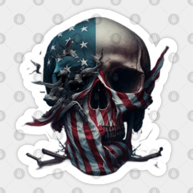 American Flag Skull T-Shirt Sticker by EG78